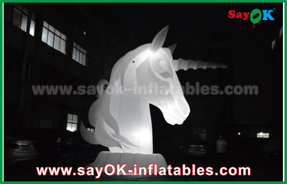 Inflated Cartoon Characters Full White Oxfiord Cloth Inflatable Horse Unicorn With LED Light