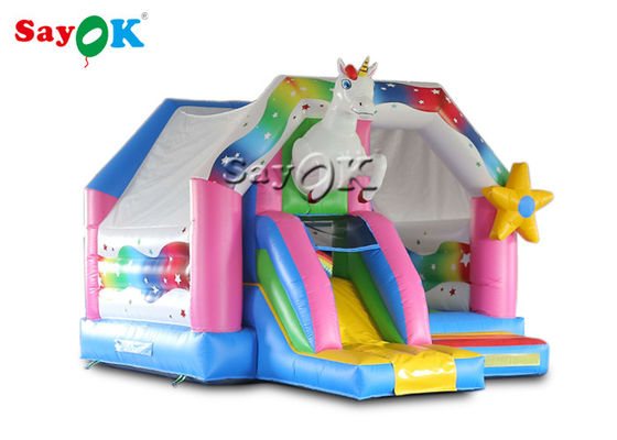 Niños al aire libre PVC Rainbow Unicorn Inflatable Castillo Rebobina