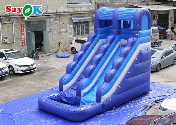 Increíble divertida barandilla tobogán de agua inflable con salto de la piscina tobogán de agua inflable para niños