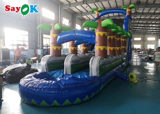 Deslizamiento gigante con salto OEM divertido Deslizamiento de agua de palma Deslizamiento inflable Salto inflable Casa de salto inflable con deslizamiento