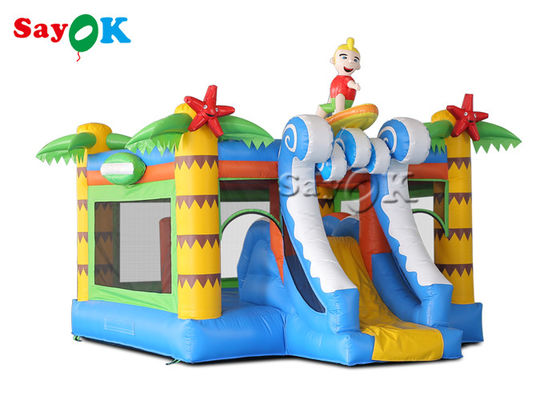 Castillo de salto inflable de palmera con tobogán tropical para surfistas